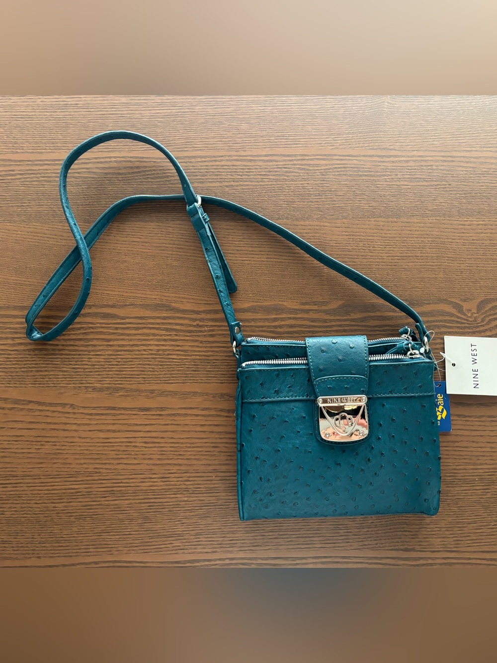 Nine West teal blue faux leather crossbody purse bag NWT